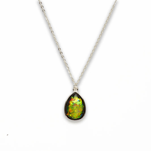 Zinc Alloy Small Green Silver Plated Drop Necklace