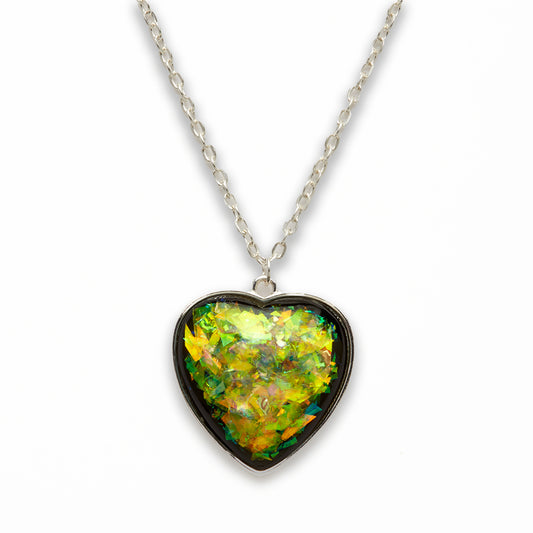 Zinc Alloy Large Green Silver Plated Heart Necklace