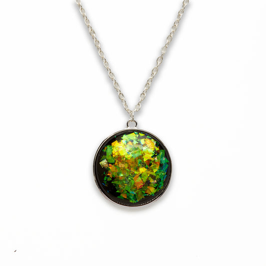 Zinc Alloy Large Green Silver Plated Round Necklace
