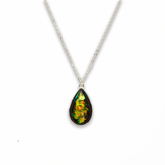 Zinc Alloy Large Green Silver Plated Drop Necklace