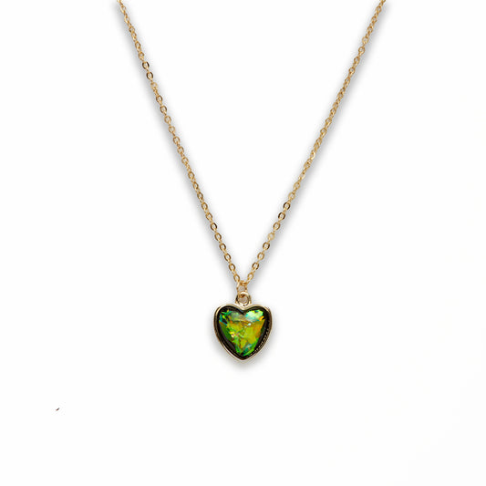 Zinc Alloy Small Green Gold Plated Heart Necklace