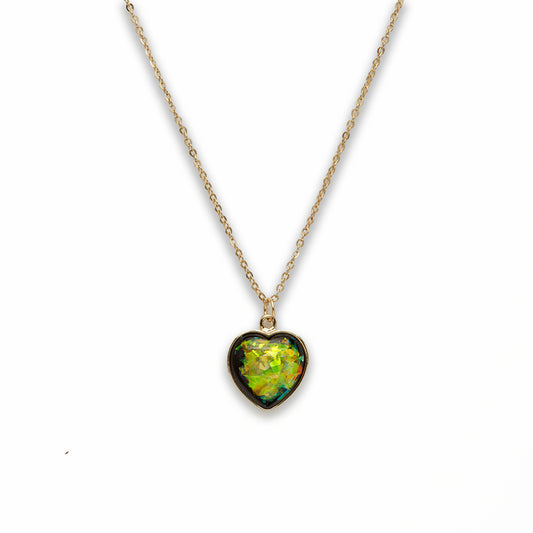 Zinc Alloy Medium Green Gold Plated Heart Necklace