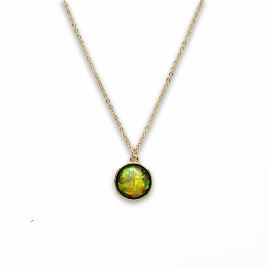 Zinc Alloy Small Green Gold Plated Round Necklace