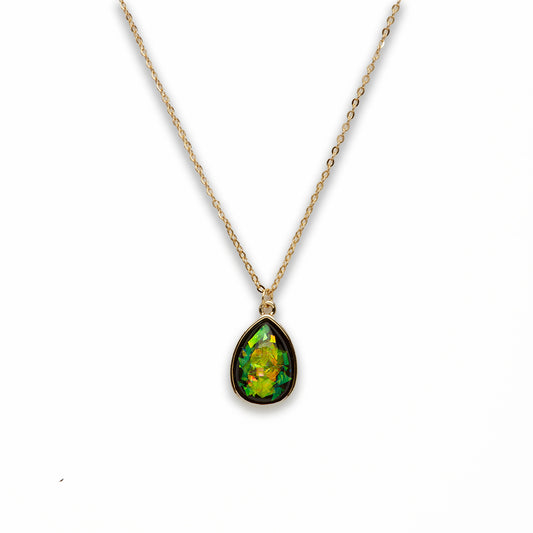 Zinc Alloy Small Green Gold Plated Drop Necklace