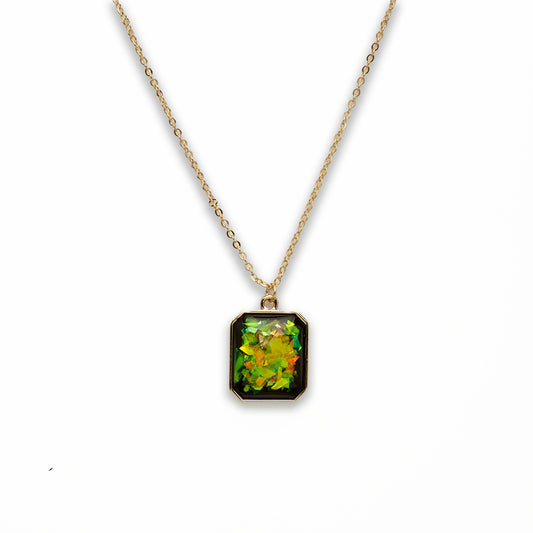 Zinc Alloy Small Green Gold Plated Rectangle Necklace