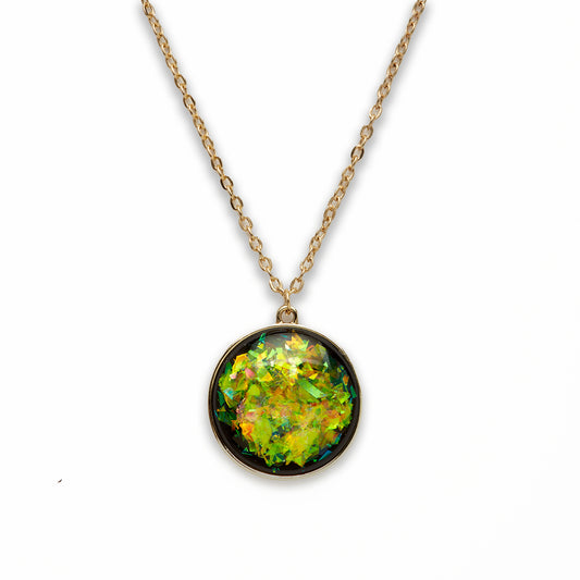 Zinc Alloy Large Green Gold Plated Round Necklace