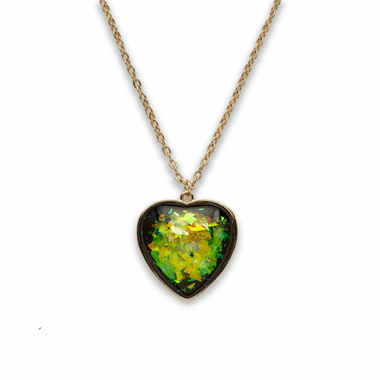 Zinc Alloy Large Green Gold Plated Heart Necklace