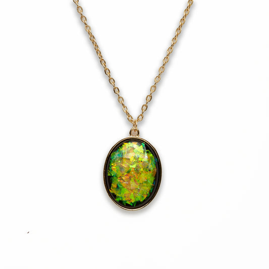 Zinc Alloy Large Green Gold Plated Oval Necklace