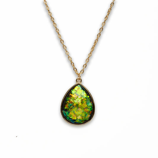 Zinc Alloy Large Green Gold Plated Drop Necklace