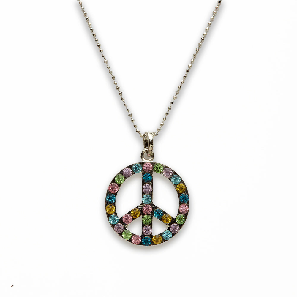 Zinc Alloy Multi Rhinestone Silver Plated Peace Necklace