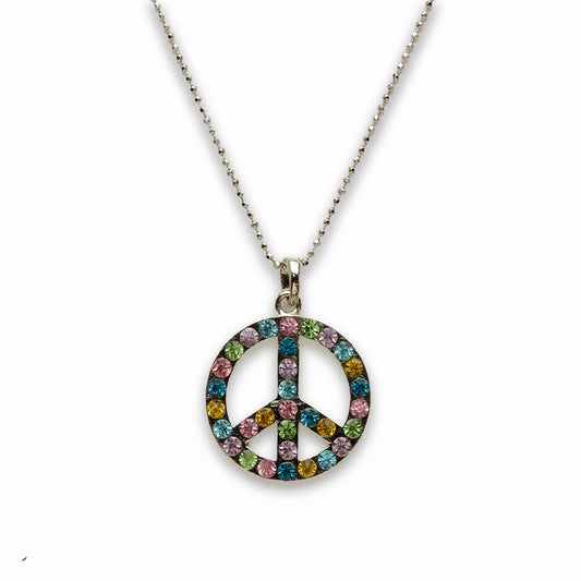 Zinc Alloy Multi Rhinestone Silver Plated Peace Necklace