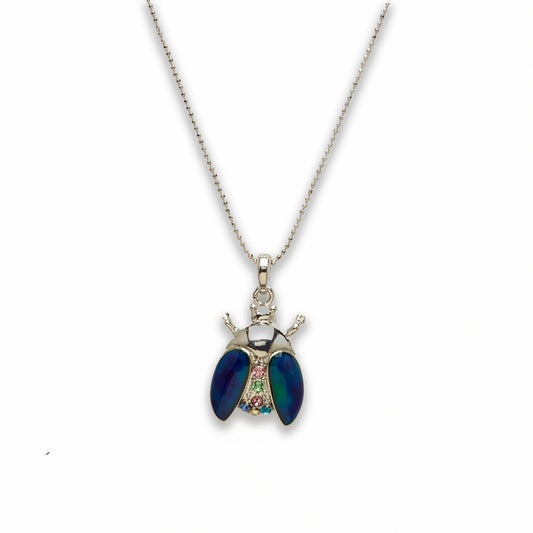 Zinc Alloy Mood Multi Rhinestone Silver Pated Lady Bug Necklace