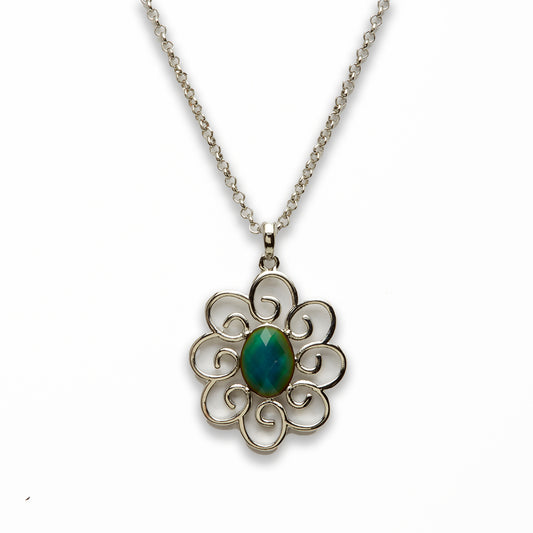 Zinc Alloy Mood Faceted Silver Plated Flower Necklace