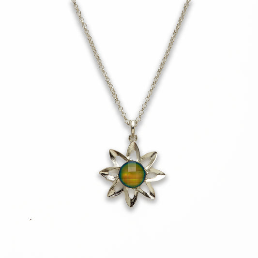 Zinc Alloy Mood Faceted Silver Plated Flower Necklace