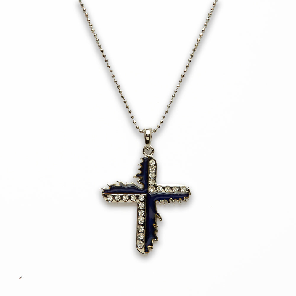 Zinc Alloy Mood w Clear Rhinestone Silver plated Cross Necklace