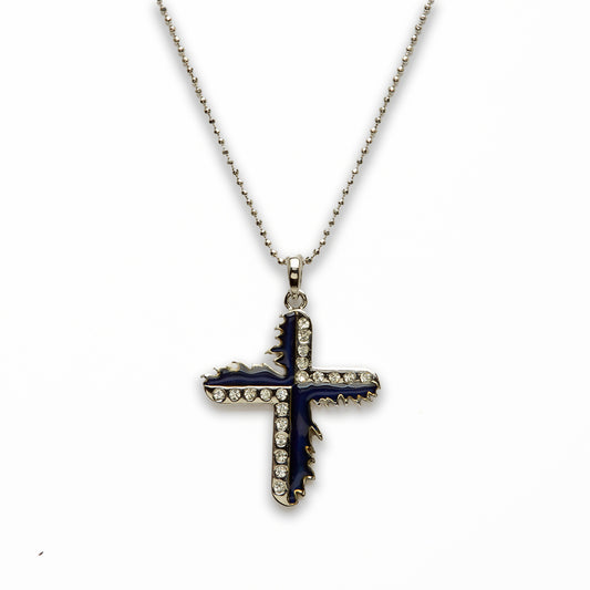 Zinc Alloy Mood w Clear Rhinestone Silver plated Cross Necklace