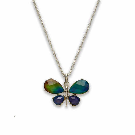 Zinc Alloy Mood Faceted Silver Plated Butterfly Necklace