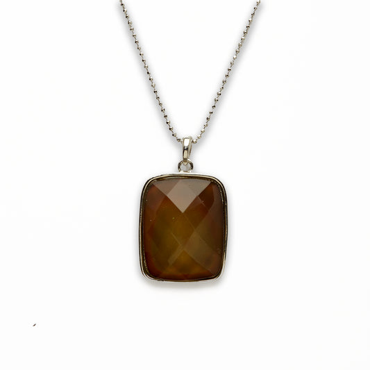 Zinc Alloy Mood Faceted Silver Plated Rectangle Necklace