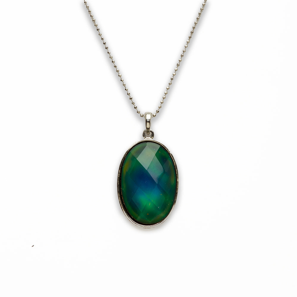 Zinc Alloy Mood Faceted Silver Plated Oval Necklace