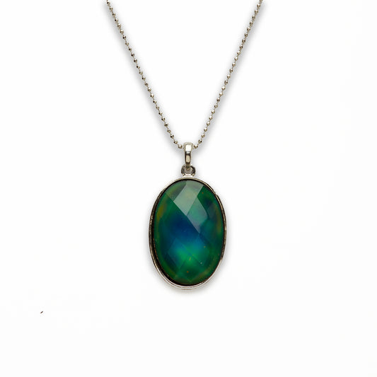 Zinc Alloy Mood Faceted Silver Plated Oval Necklace