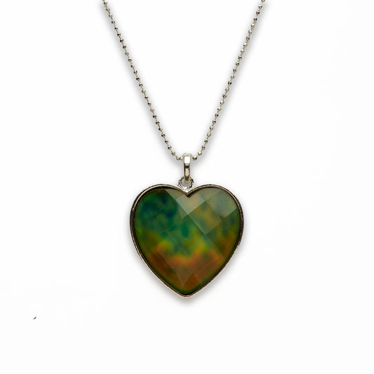 Zinc Alloy Mood Faceted Silver Plated Heart Necklace