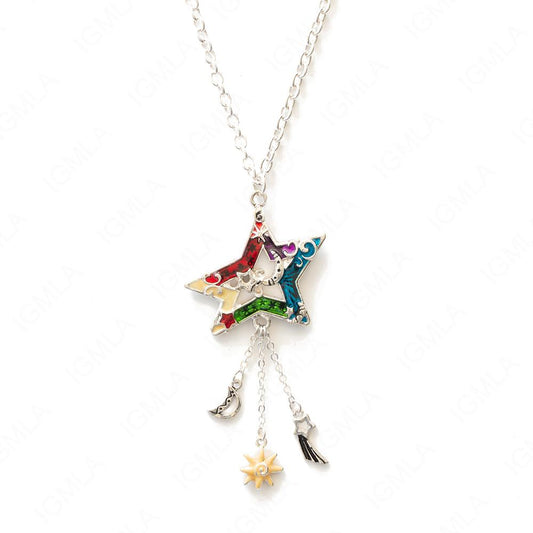 Zinc Alloy Multi Color Silver Plated Stars Necklace