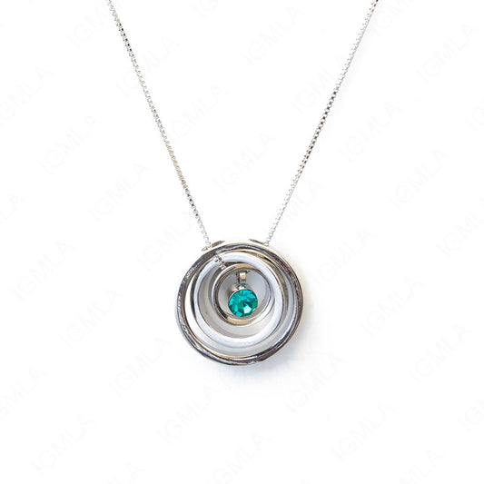 Zinc Alloy Teal Rhinestone Silver Plated Circle Necklace