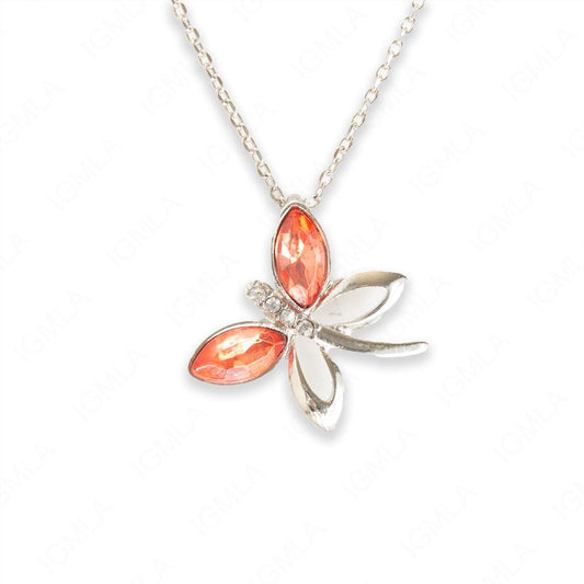 Zinc Alloy Orange Silver Plated Butterfly Necklace