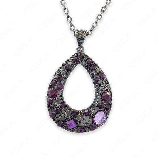 Zinc Alloy Purple Rhinestones Gun Metal Plating Drop Necklace