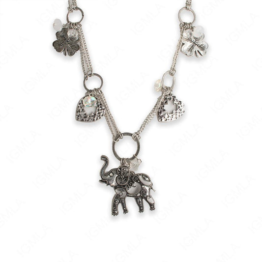 Zinc Alloy Good Luck Antique Silver Plating Elephant Necklace