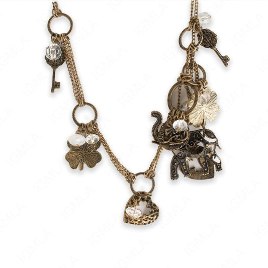 Zinc Alloy Good Luck Antique Gold Plating Elephant Necklace