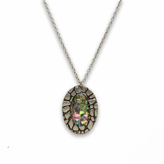 Zinc Alloy Large Abalone Antique Silver Plating Oval Necklace