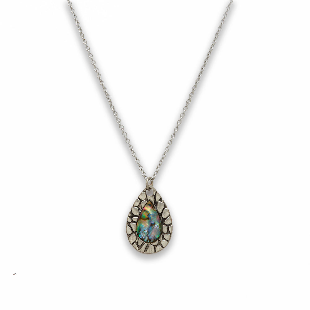 Zinc Alloy Abalone Antique Silver Plating Drop Necklace