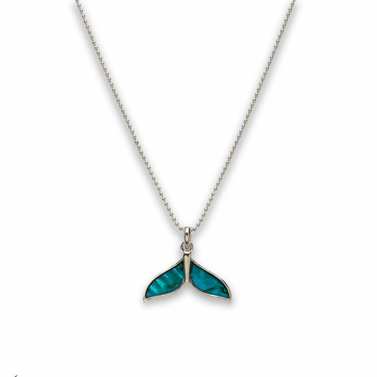 Zinc Alloy Blue Paua shell Silver Plated Whale Tail Necklace