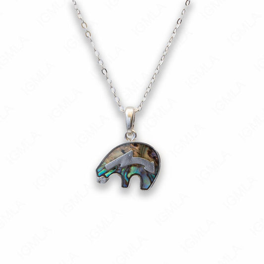 Zinc Alloy Abalone Silver Plating Zuni Bear Necklace