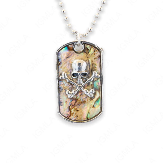 Zinc Alloy Abalone Silver Plating Jolly Roger Necklace