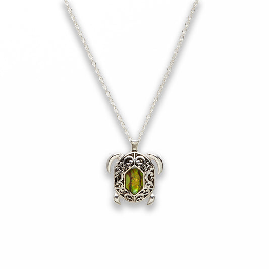 Zinc Alloy Green Paua Shell Silver Plating Turtle Necklace