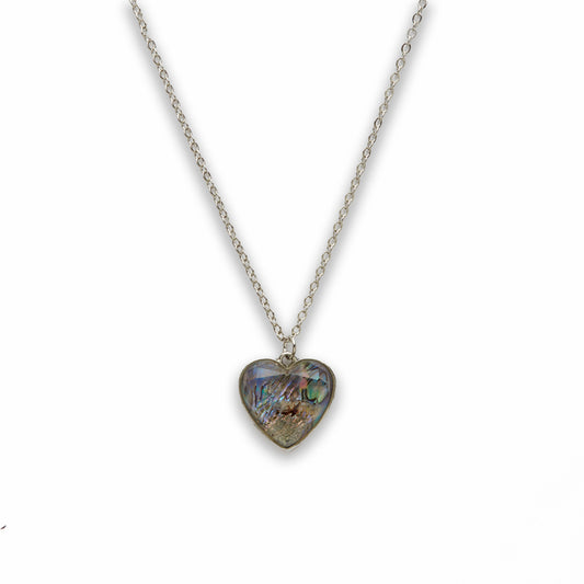 Zinc Alloy Faceted Abalone Silver Plating Heart Necklace