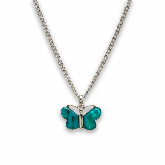 Zinc Alloy Green Paua Shell Silver Plating Butterfly Necklace