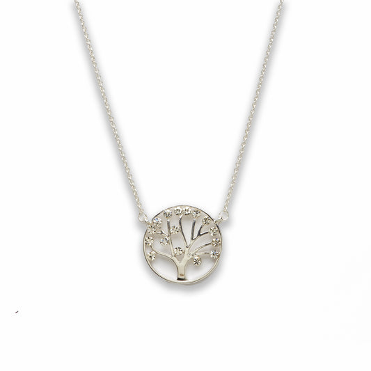 Zinc Alloy Clear Rhinestone Silver Plated tree of Life Necklace