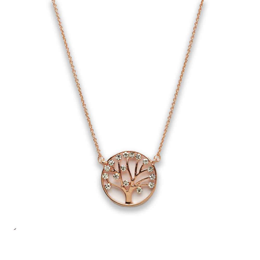 Zinc Alloy Clear Rhinestone Rose Gold Plated tree of Life Necklace