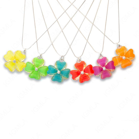 Zinc Alloy Blue, Yellow, Orange, Pink, Purple, Green w Silver Plated Flower Necklace
