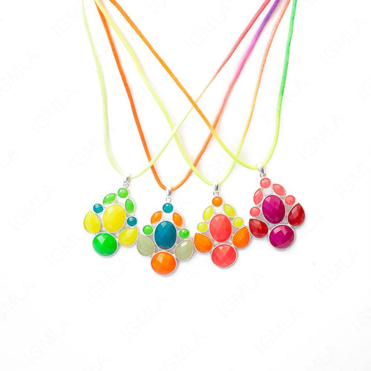 Zinc Alloy Assorted Bright Colors w Silver Plating and Neon cord Necklace