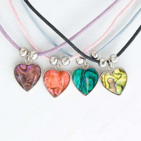 Zinc Alloy Assorted Colors Paua Shell w Assorted cords Heart Necklace