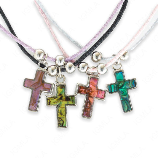 Zinc Alloy Assorted Colors Paua Shell w Assorted cords Cross Necklace