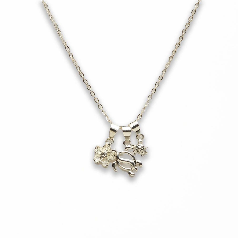 Zinc Alloy Assorted Charm Silver Plated Turtle Necklace