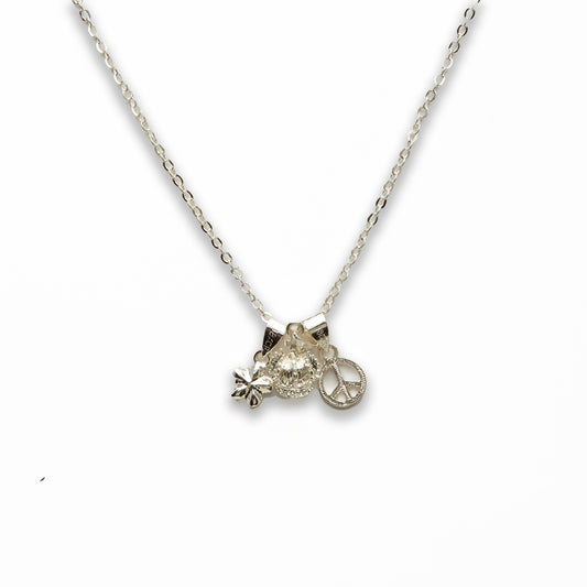 Zinc Alloy Assorted Charm Silver Plated Crown Necklace
