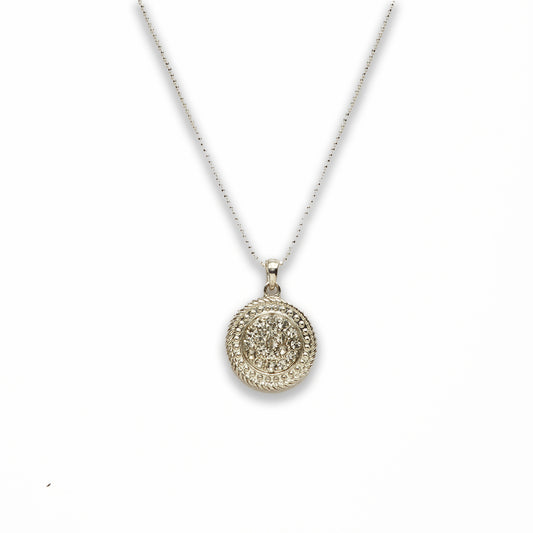 Zinc Alloy Clear Rhinestone Silver Plated Coin Necklace