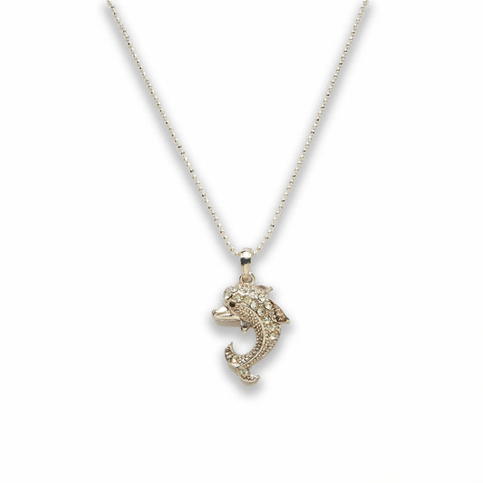 Zinc Alloy Clear Rhinestone Silver Plated Dolphin Necklace