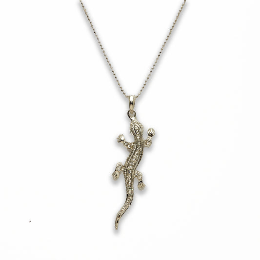 Zinc Alloy Clear Rhinestone Silver Plated Lizard Necklace